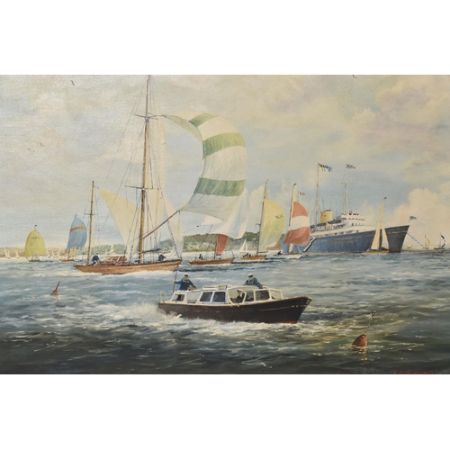 512 - FOUR LATER 20TH CENTURY OILS ON CANVAS AND BOARD, comprising E.G. Burrows 'The Royal Yacht Britannia... 