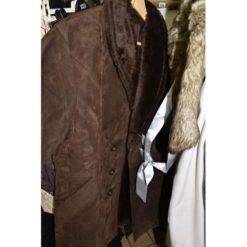 517 - A QUANTITY OF MODERN AND VINTAGE LADIES' CLOTHING, to include coats, dresses and blouses, brands  An... 