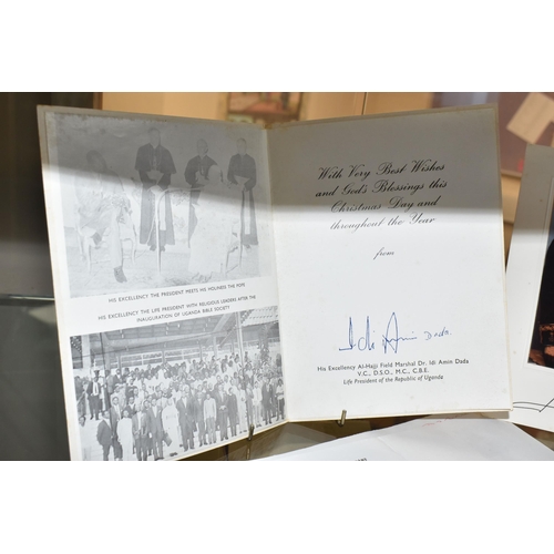 544 - A CHRISTMAS CARD FROM UGANDAN DICTATOR IDI AMIN, A SIGNED PHOTO OF THE FORMER SPANISH KING, AND A HU... 