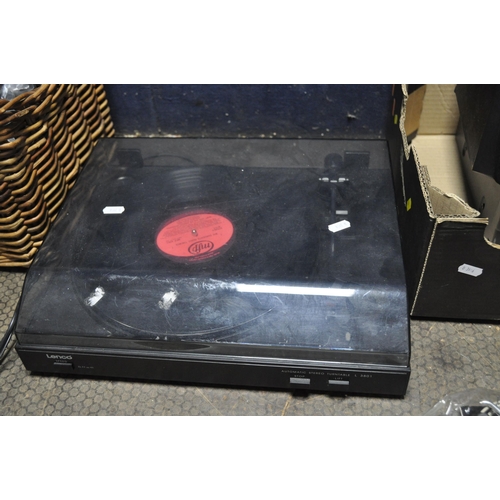 1053 - THREE TRAYS CONTAINING VINTAGE AND MODEL ELECTRICAL ITEMS including a Lenco L3801 turntable (PAT pas... 