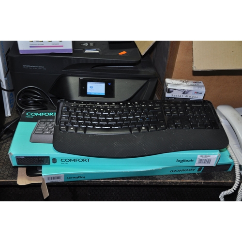 1058 - A COLLECTION OF OFFICE ELECTRICAL ITEMS including three HP Office jet printers (two with error messa... 