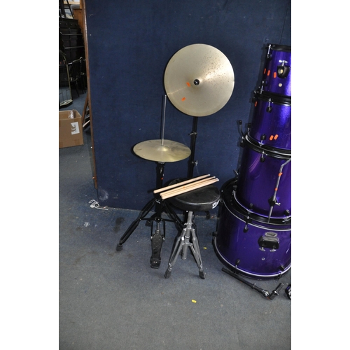 1061 - A TIGER DKT SERIES FIVE PIECE DRUM KIT IN METALLIC PURPLE with 12in and 13in rack toms with arms, 16... 