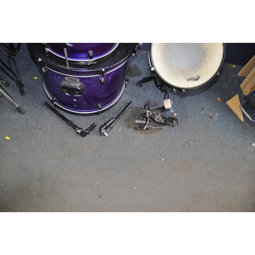 1061 - A TIGER DKT SERIES FIVE PIECE DRUM KIT IN METALLIC PURPLE with 12in and 13in rack toms with arms, 16... 