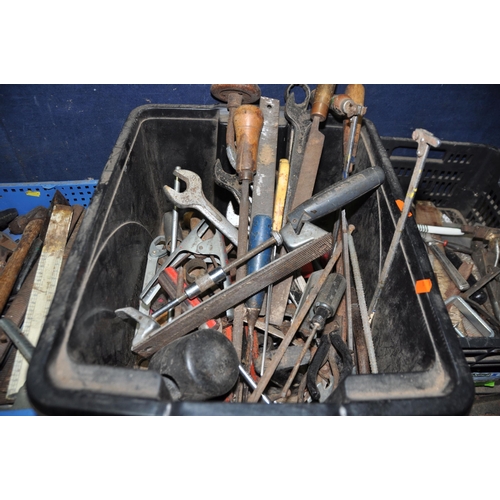 1065 - FIVE TRAYS CONTAINING HAND TOOLS including Draper clamps, files, rasps, gouges, chisels, hammers, ma... 