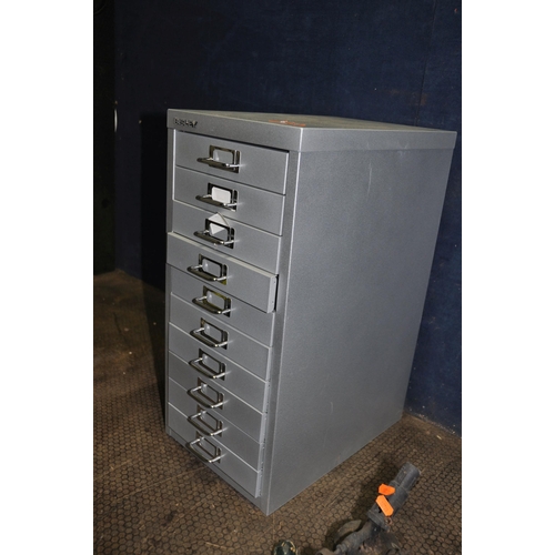 1081 - A BISLEY METAL FILE DRAWER with ten drawers, width 28cm depth 41cm  height 59cm a Record No.4 wood p... 