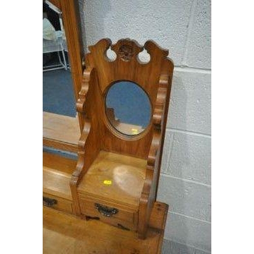 1198 - A 20TH CENTURY SATINWOOD DRESSING CHEST, with a single bevelled edge mirror, flanked by two smaller ... 