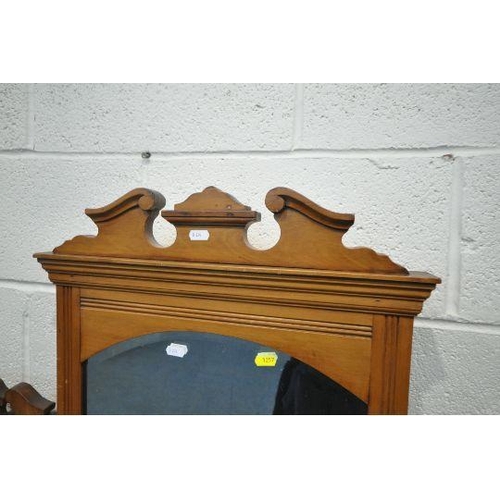 1198 - A 20TH CENTURY SATINWOOD DRESSING CHEST, with a single bevelled edge mirror, flanked by two smaller ... 