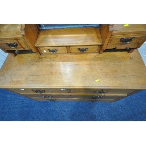 1198 - A 20TH CENTURY SATINWOOD DRESSING CHEST, with a single bevelled edge mirror, flanked by two smaller ... 