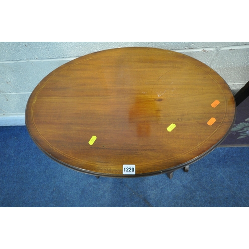 1220 - AN EDWARDIAN MAHOGANY OVAL OCCASIONAL TABLE, raised on shaped legs, united by an undershelf, width 6... 