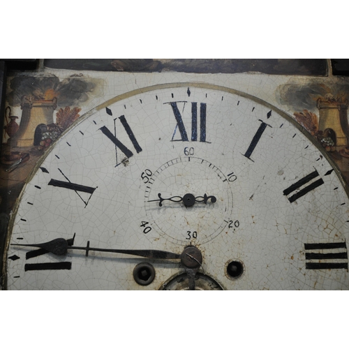 1221 - A GEORGIAN OAK AND MAHOGANY EIGHT DAY LONGCASE CLOCK, with twin swan neck pediment, the arched glass... 