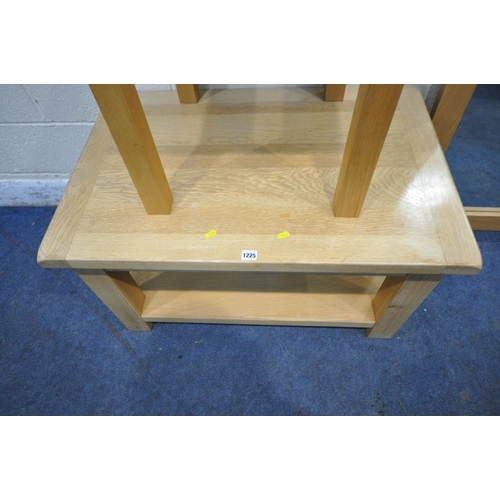 1225 - AN OAK RECTANGULAR COFFEE TABLE, width 90cm x depth 60cm x height 50cm, a lamp table, along with a r... 