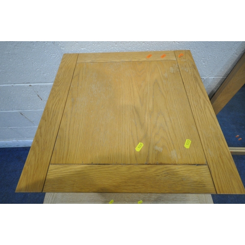 1225 - AN OAK RECTANGULAR COFFEE TABLE, width 90cm x depth 60cm x height 50cm, a lamp table, along with a r... 