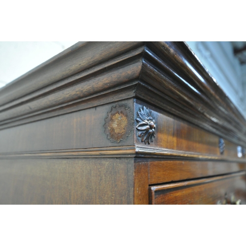 1229 - A GEORGIAN MAHOGANY CHEST ON CHEST, fitted with two short over six long drawers, raised on bracket f... 