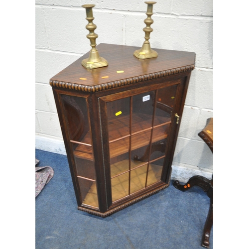 1239 - A 20TH CENTURY MAHOGANY CORNER CUPBOARD, with a single glazed door, width 69cm x depth 47cm x height... 