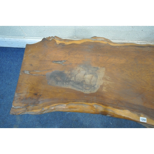 1250 - REYNOLDS OF LUDLOW, A YEW WOOD LIVE EDGE COFFEE TABLE, length 154cm x depth 68cm x height 40cm (cond... 