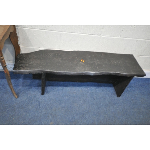 1257 - A HARDWOOD VARNISHED LIVE EDGE BENCH, length 135cm x depth 37cm x height 44cm, a modern side table w... 