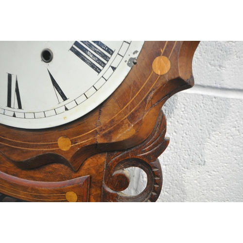 1261 - A 19TH CENTURY WALNUT DROP DIAL WALL CLOCK, the 12 inch dial depicting Roman numerals, signed Green'... 