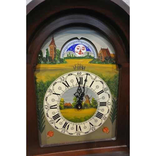 1273 - A 20TH CENTURY MAHOGANY DUTCH FRIESIAN REGULATOR WALL CLOCK, the arched hood with a single glazed do... 