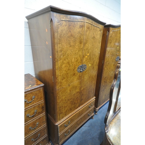 1274 - A 20TH CENTURY QUEEN ANNE STYLE WALNUT FOUR PIECE BEDROOM SUITE, comprising a double door wardrobe, ... 