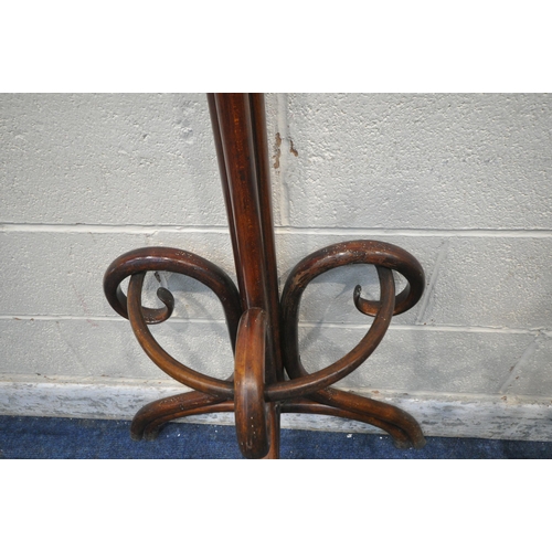 1277 - A BENTWOOD HAT / COAT STAND, with five arms, height 193cm, along with a wall standing coat / hat sta... 