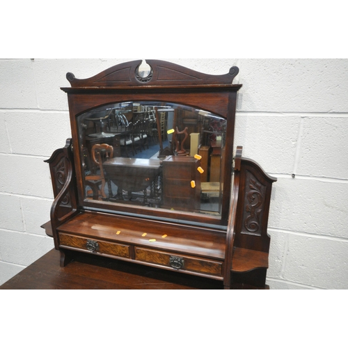 1285 - A 20TH CENTURY MAHOGANY AND WALNUT DRESSING CHEST, with a bevelled edge mirror, fitted with six asso... 