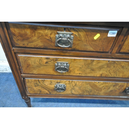 1285 - A 20TH CENTURY MAHOGANY AND WALNUT DRESSING CHEST, with a bevelled edge mirror, fitted with six asso... 