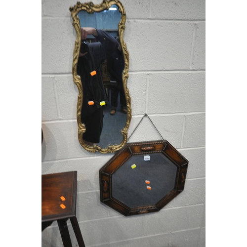 1294 - A SELECTION OF OCCASIONAL FURNITURE, to include two wall mirrors, a blue triple mirror, a plant stan... 