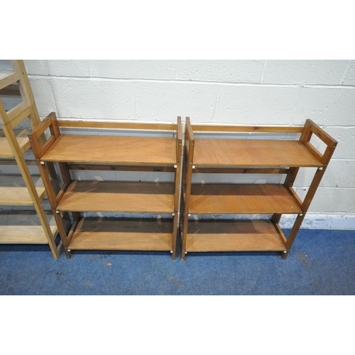 1297 - TWO PAIRS OF THREE TIER FOLDING DEALERS RACKS, one pair capable stacking, largest rack width 71cm x ... 