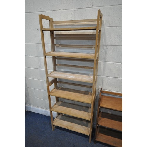 1297 - TWO PAIRS OF THREE TIER FOLDING DEALERS RACKS, one pair capable stacking, largest rack width 71cm x ... 