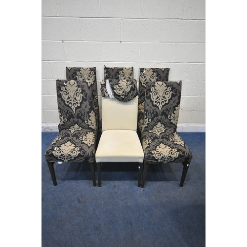 1302 - A SET OF SIX MODERN BEIGE UPHOLSTERED DINING CHAIRS, with later covers (condition report: upholstery... 