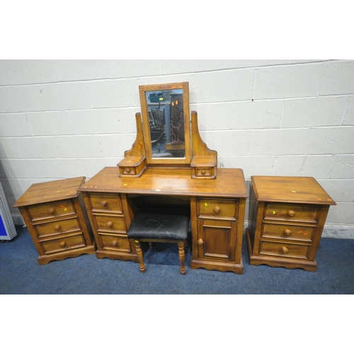 1306 - A MODERN HARDWOOD FOUR PIECE BEDROOM SUITE, comprising a dressing table, with a single mirror, and e... 