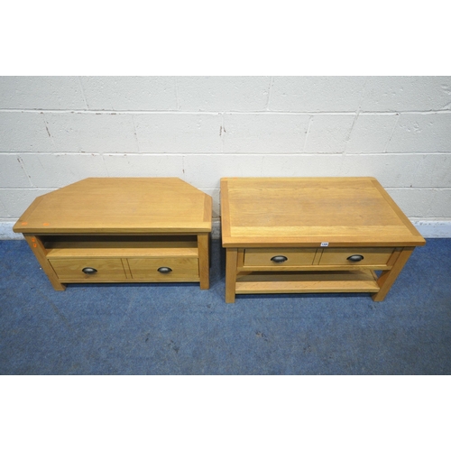 1308 - A WILTSHIRE PREMIUM OAK RECTANGULAR COFFEE TABLE, with a double sided drawer, and an undershelf, wid... 