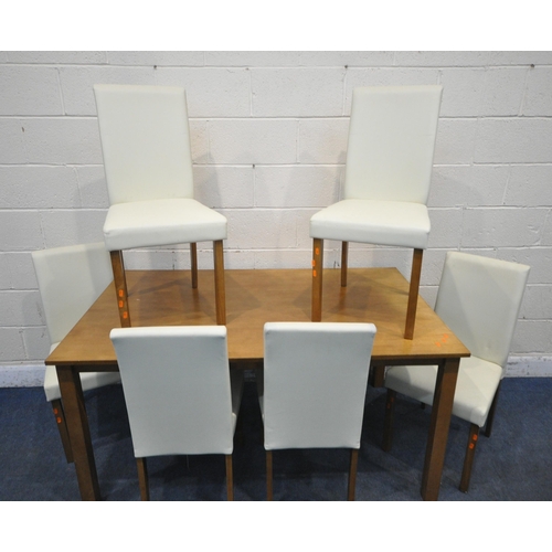 1309 - A MODERN RECTANGULAR DINING TABLE, length 150cm x depth 90cm x height 75cm, along with a set of six ... 