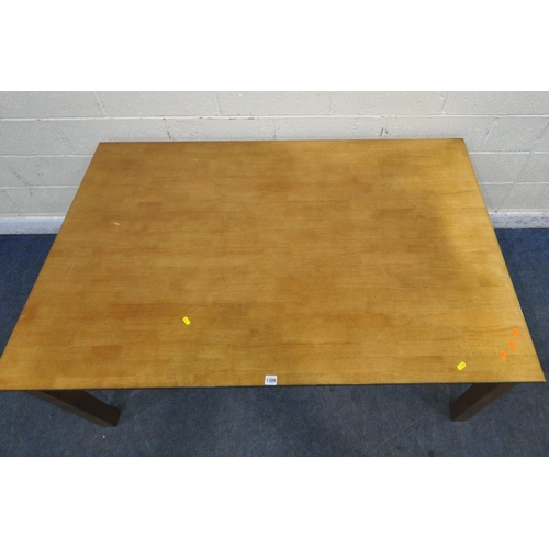 1309 - A MODERN RECTANGULAR DINING TABLE, length 150cm x depth 90cm x height 75cm, along with a set of six ... 