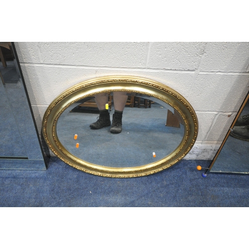 1316 - A WIRE SPUTNIK STYLE WALL MIRROR, 137cm x 59cm, a rectangular wall mirror, and three other mirrors (... 