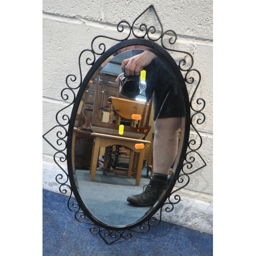 1316 - A WIRE SPUTNIK STYLE WALL MIRROR, 137cm x 59cm, a rectangular wall mirror, and three other mirrors (... 