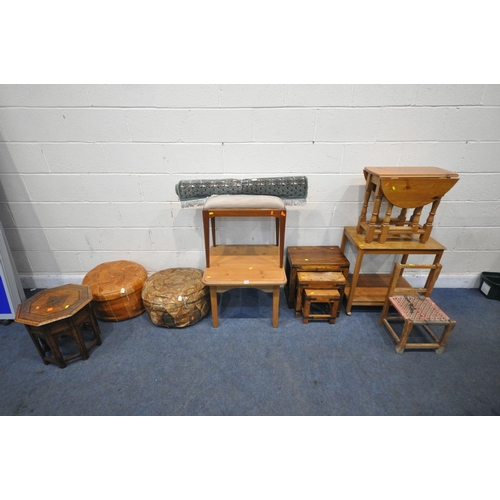 1318 - A LARGE SELECTION OF OCCASIONAL FURNITURE, to include two leather stools, a hardwood octagonal table... 