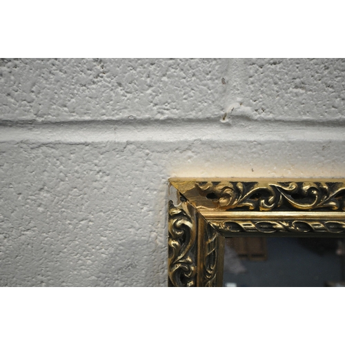 1323 - FOUR GILT FRAME RECTANGULAR WALL MIRRORS, largest 128cm x depth 37cm (condition report: small chips ... 