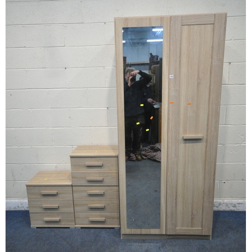 1324 - A MODERN DOUBLE DOOR WARDROBE, width 92cm x depth 55cm x height 210cm, a chest of five drawers, and ... 