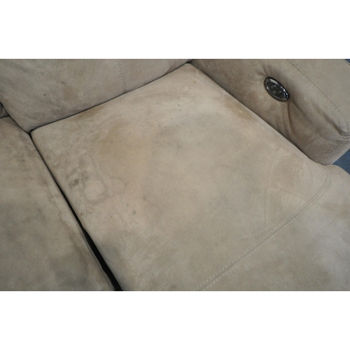 1333 - A LIGHT BROWN SUEDE ELECTRIC RECLINING CORNER SOFA, 228cm x depth 162cm x height 94cm, along with a ... 