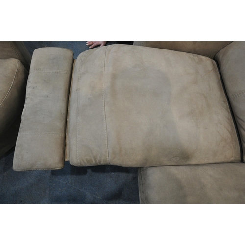 1333 - A LIGHT BROWN SUEDE ELECTRIC RECLINING CORNER SOFA, 228cm x depth 162cm x height 94cm, along with a ... 