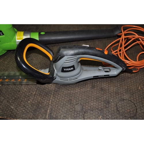 1069 - A TITAN HEDGE TRIMMER with 25in cut and a Challenge garden blower (both PAT pass and working) (2)