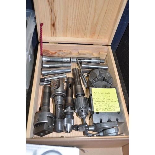 1086 - A COLLECTION OF ENGINEERS TEST EQUIPMENT AND LATHE ACCESSORIES, including Starrett depth gauge and m... 