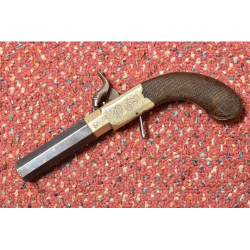 274 - A 19TH CENTURY ENGLISH PERCUSSION POCKET PISTOL BY VENABLES OF OXFORD, with chequered walnut grip, 6... 