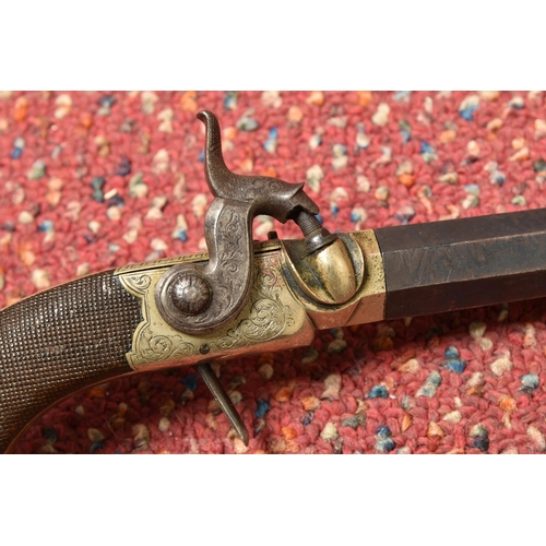 274 - A 19TH CENTURY ENGLISH PERCUSSION POCKET PISTOL BY VENABLES OF OXFORD, with chequered walnut grip, 6... 