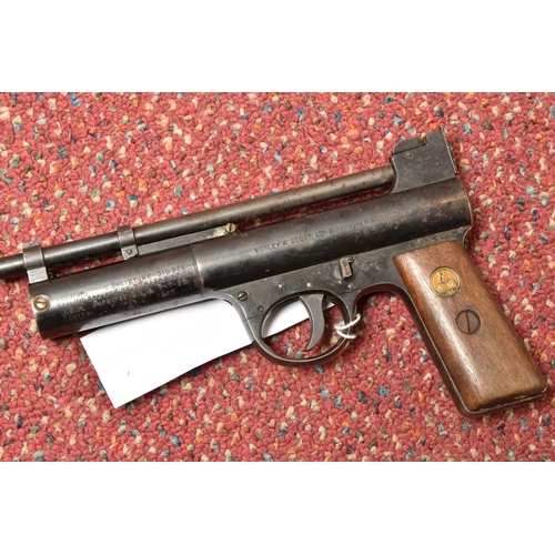 277 - A WEBLEY & SCOTT LTD WEBLEY AIR PISTOL MARK I, .177 CALIBRE, SERIAL NO.35049, wooden grips, bears ... 