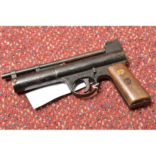 277 - A WEBLEY & SCOTT LTD WEBLEY AIR PISTOL MARK I, .177 CALIBRE, SERIAL NO.35049, wooden grips, bears ... 