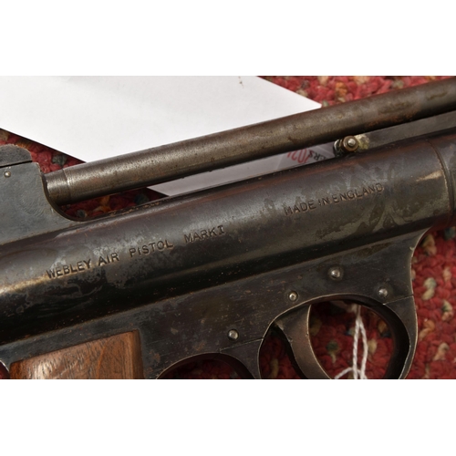 277 - A WEBLEY & SCOTT LTD WEBLEY AIR PISTOL MARK I, .177 CALIBRE, SERIAL NO.35049, wooden grips, bears ... 