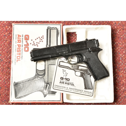 287 - A BOXED G.10 20 SHOT BB REPEATER AIR PISTOL, 4.5mm/ .177 calibre, serial no. 6E212700, action is sti... 