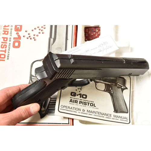 287 - A BOXED G.10 20 SHOT BB REPEATER AIR PISTOL, 4.5mm/ .177 calibre, serial no. 6E212700, action is sti... 